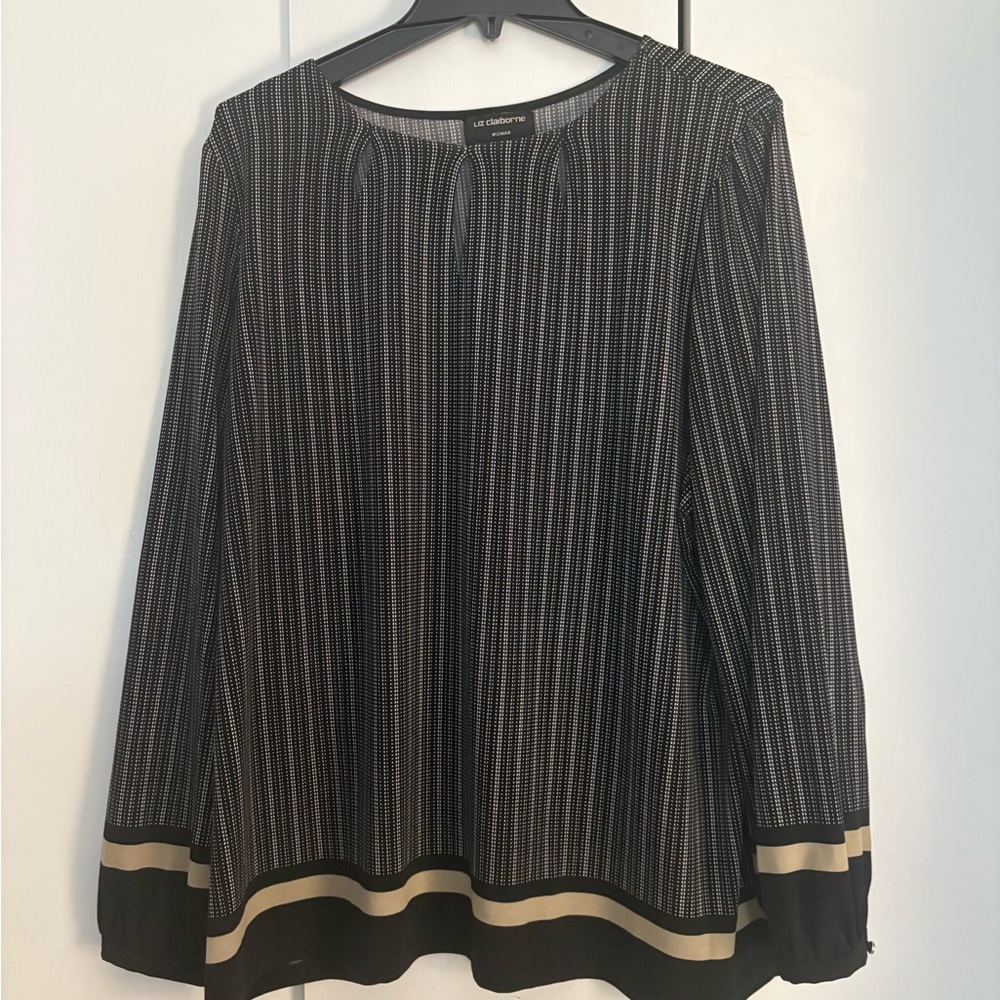 Liz Claiborne Black and Tan Striped Blouse